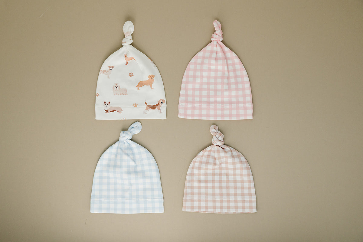 Organic Pima Cotton knotted hat by August & Ivy™, showing the soft, breathable fabric and stylish knotted design for infants.