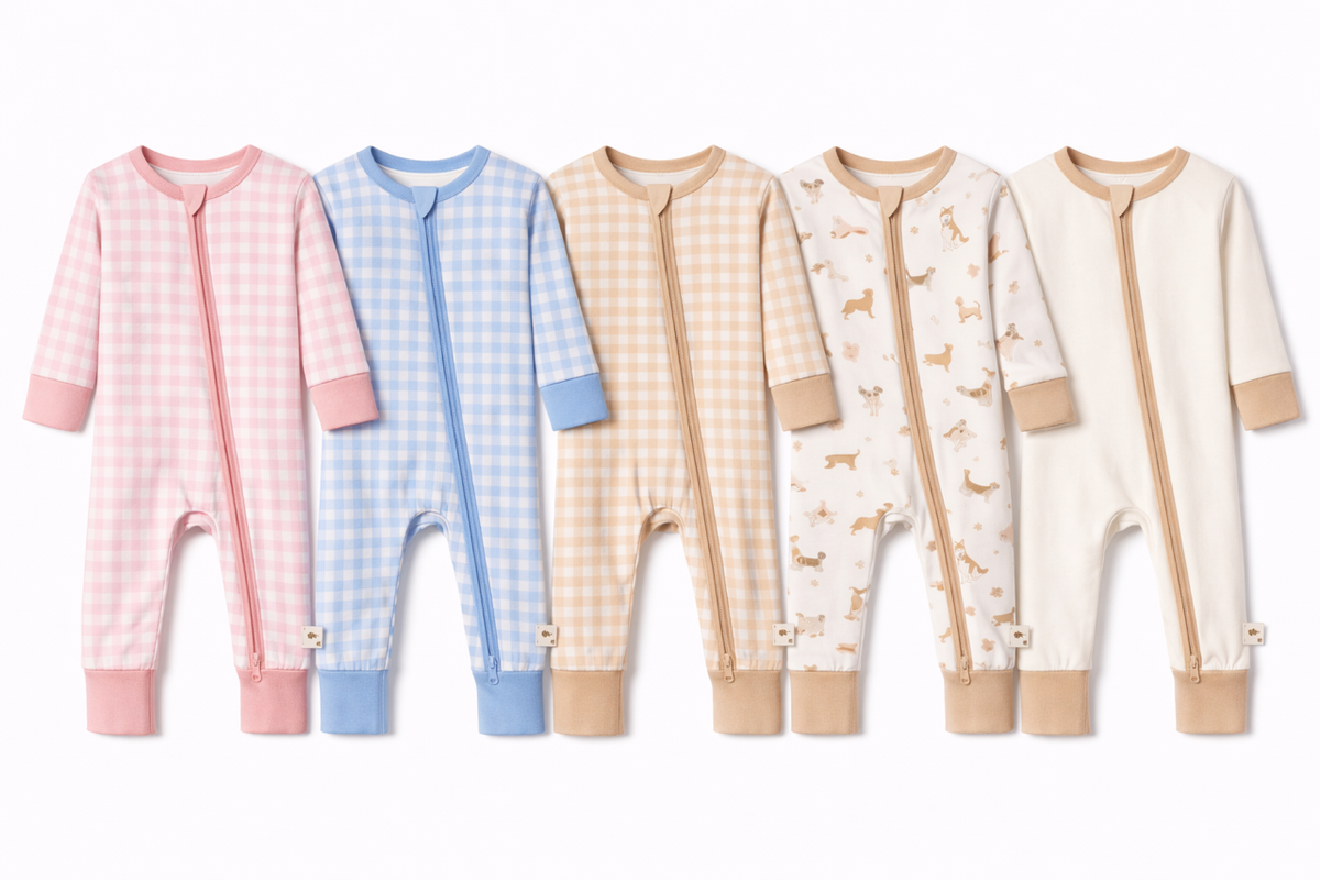 August & Ivy organic Pima cotton romper for babies, soft and breathable fabric with a cute, comfortable design.