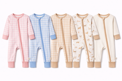 August & Ivy organic Pima cotton romper for babies, soft and breathable fabric with a cute, comfortable design.